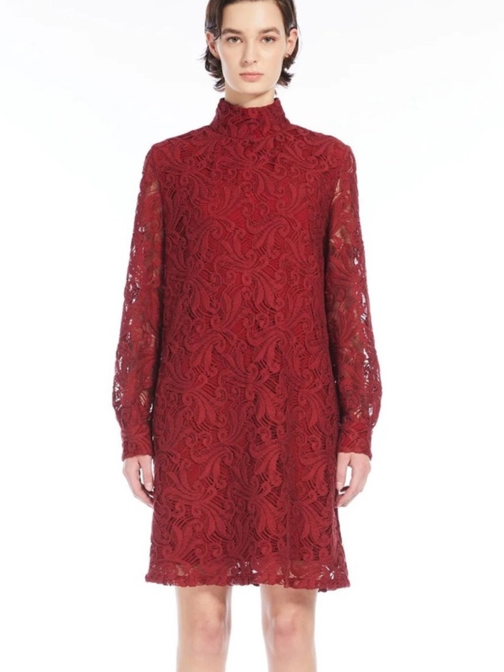 Max Mara Studio Esordio Lace Dress Sz 8 in Bordeaux Long Sleeve Occasion NWT
